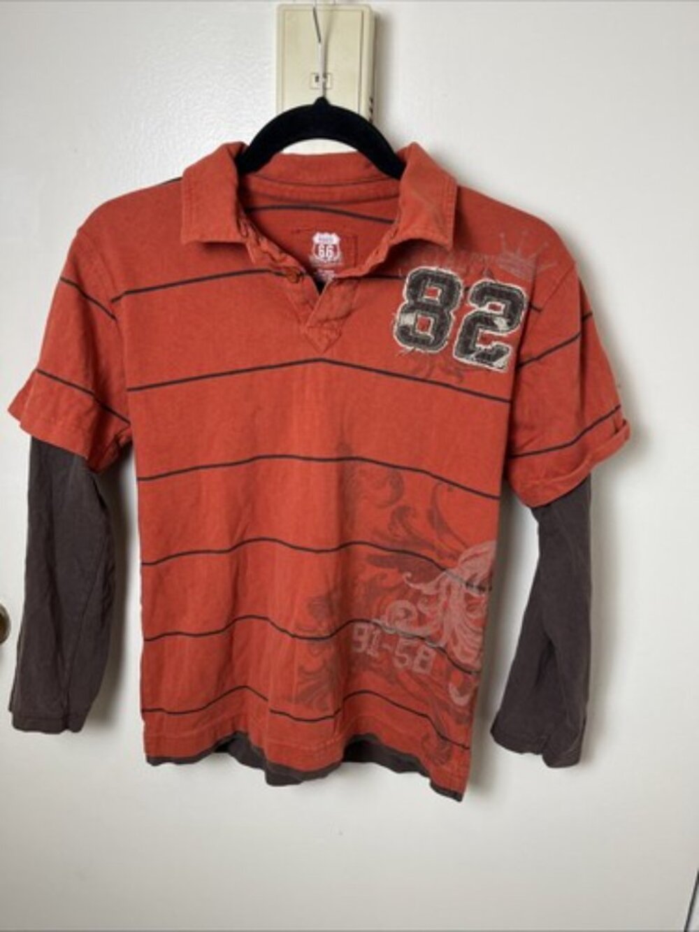 Route 66 Boys 10/12 Orange Faux-Layered Long-Sleeve Polo Shirt